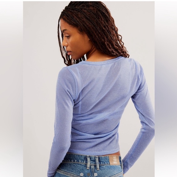 Free People Intimately Mesh So Well Layering Metallic Shimmer Top Blue - Picture 2 of 5